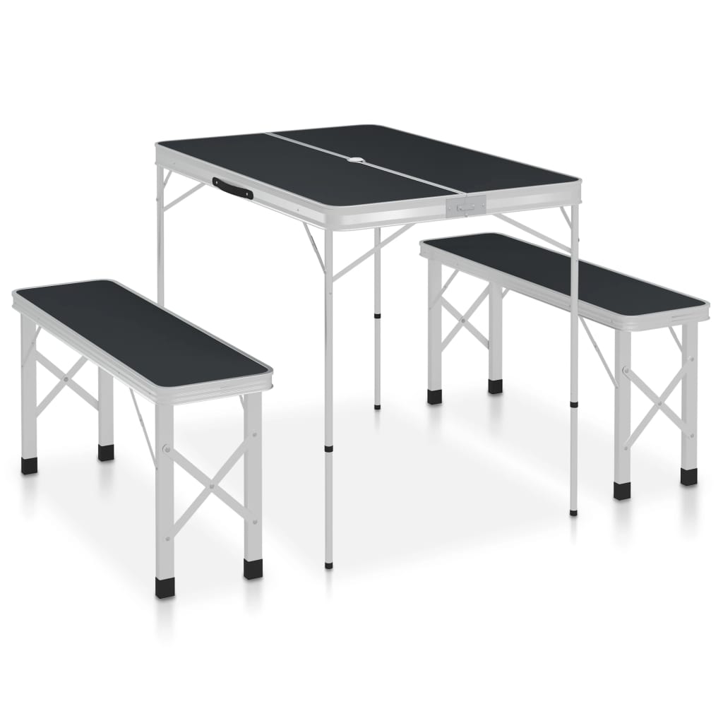 Vidaxl Camping Table zusammenklappbar mit 2 Bänken Aluminiumgrau
