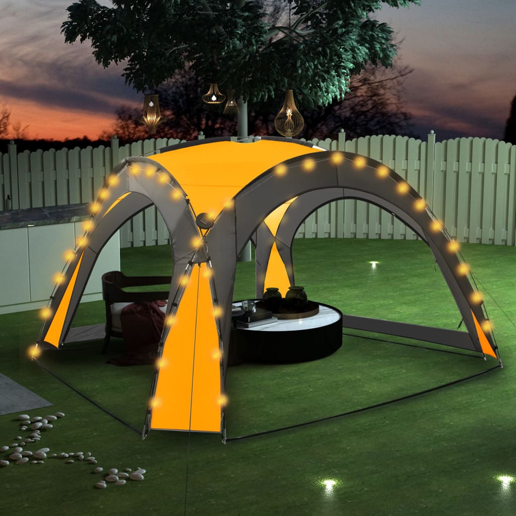 Tienda de fiesta Vidaxl con LED y 4 paredes laterales 3.6x3.6x2.3 m amarillo