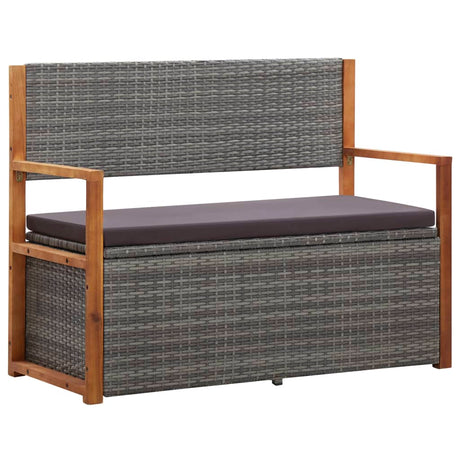 Vidaxl opbergbankje 115 cm poly rattan en massief acaciahout grijs
