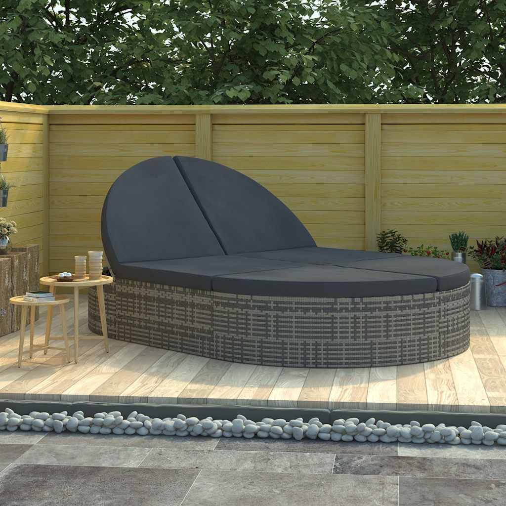 Vidaxl ligbed met kussens 2-persoons poly rattan grijs