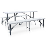 Vidaxl tuintafel met 2 bankjes inklapbaar 180 cm staal en hdpe wit