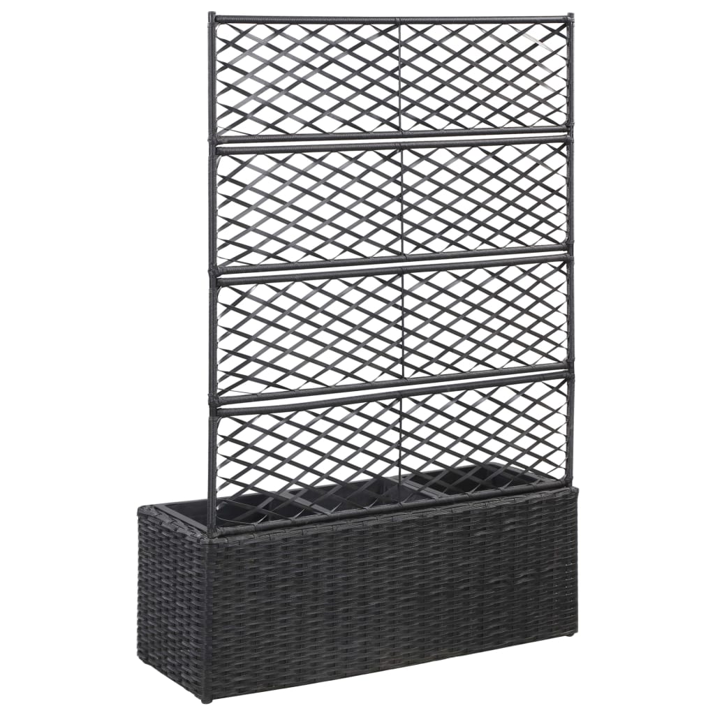 Vidaxl latwerkplantenbak verhoogd met potten 83x30x130 cm rattan zwart