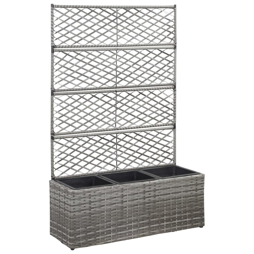 Vidaxl Latwerkplantenbak podniesiony z doniczkami 83x30x130 cm rattan grey