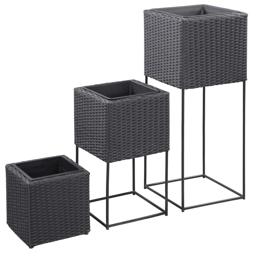 Vidaxl Planters höjde 3 St Poly Rattan Black