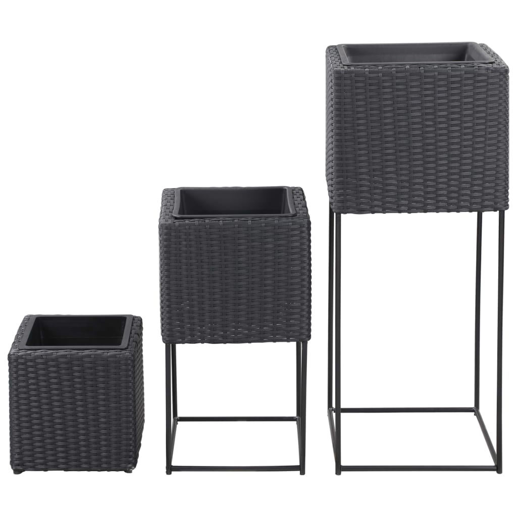 Plavnostní pěstitele Vidaxl zvedly 3 st. Poly Rattan Black