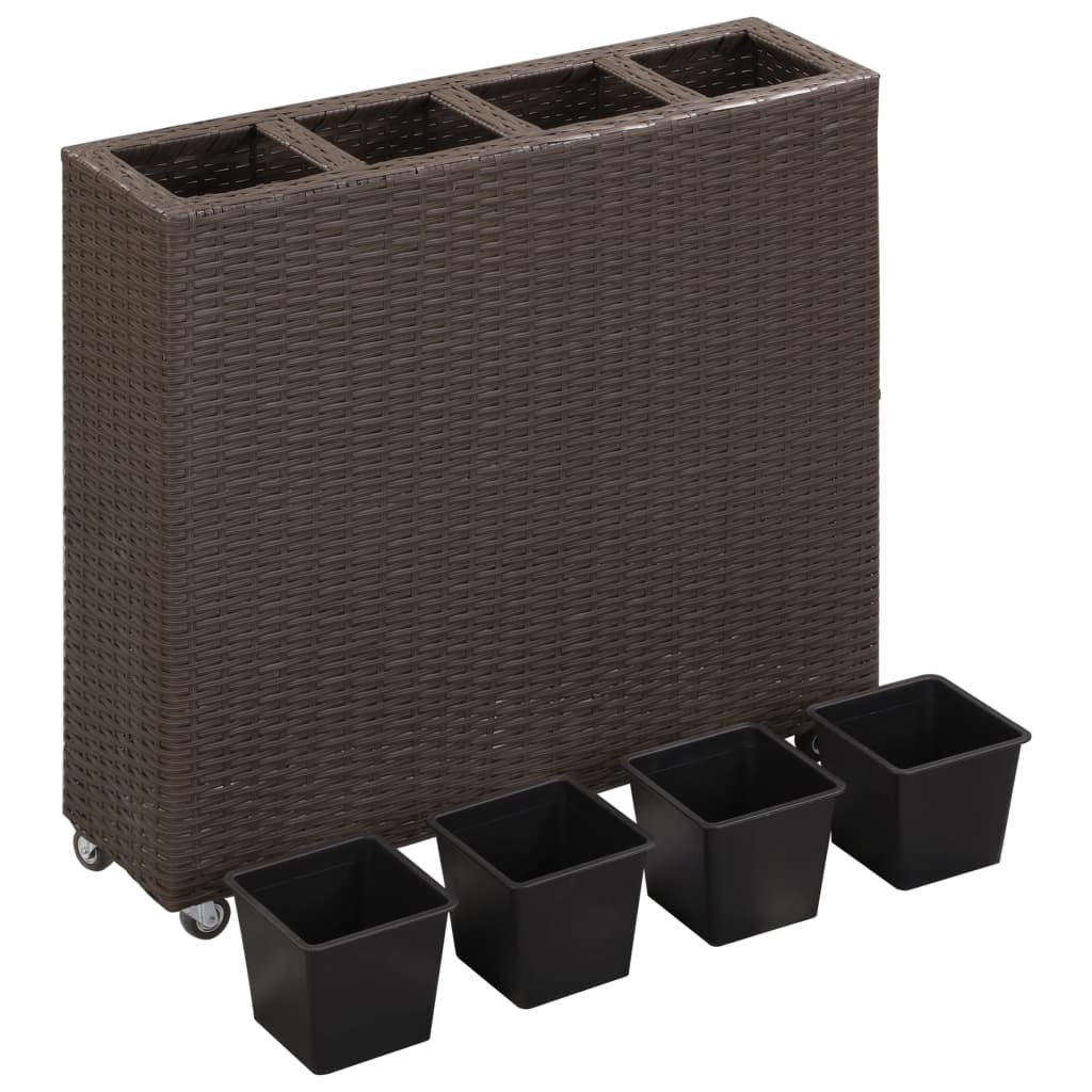 VIDAXL -Pflanzer mit 4 Töpfen 80x22x79 cm Poly Rattan Brown angehoben