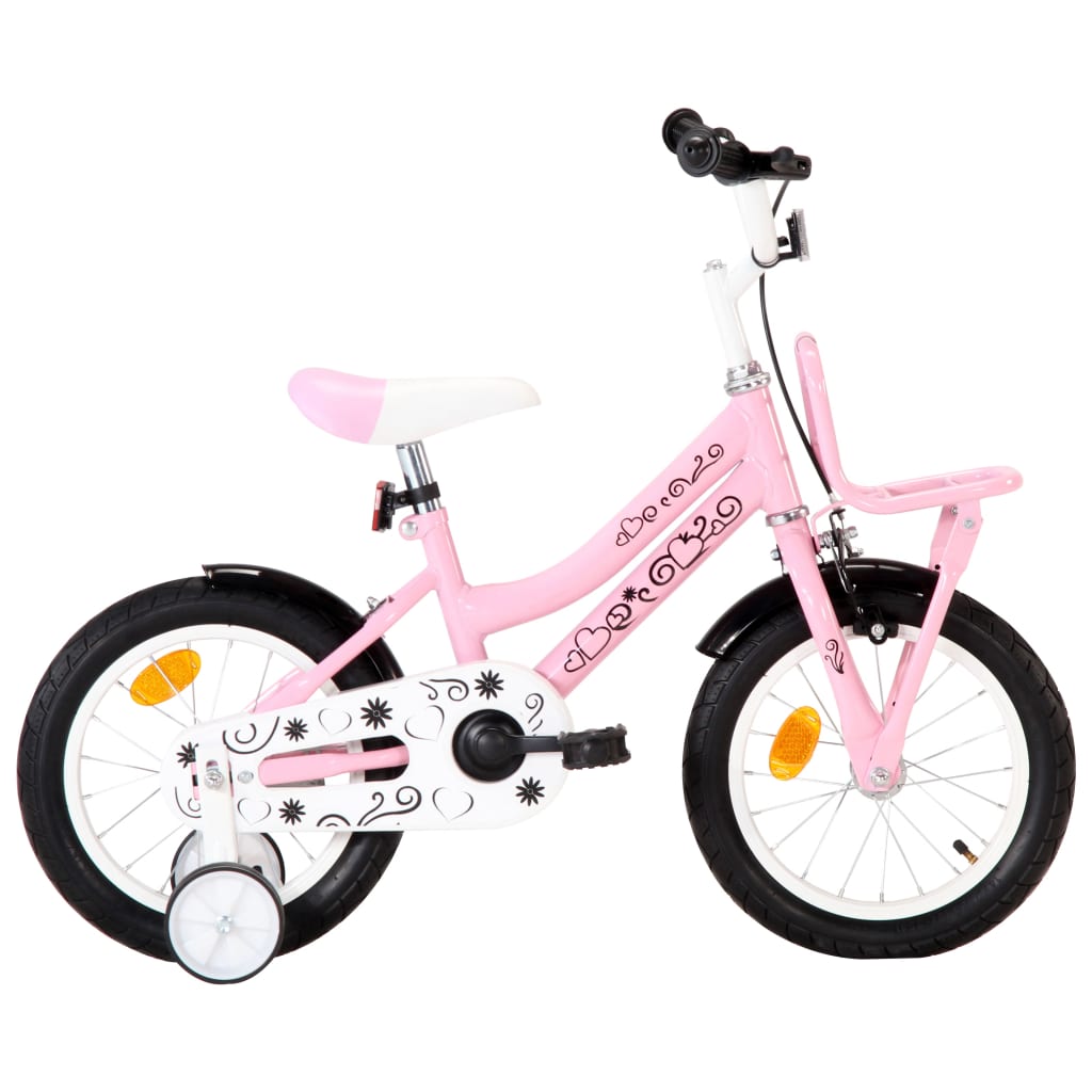 Vidaxl Bike para niños con portador delantero de 14 pulgadas blancas y rosa