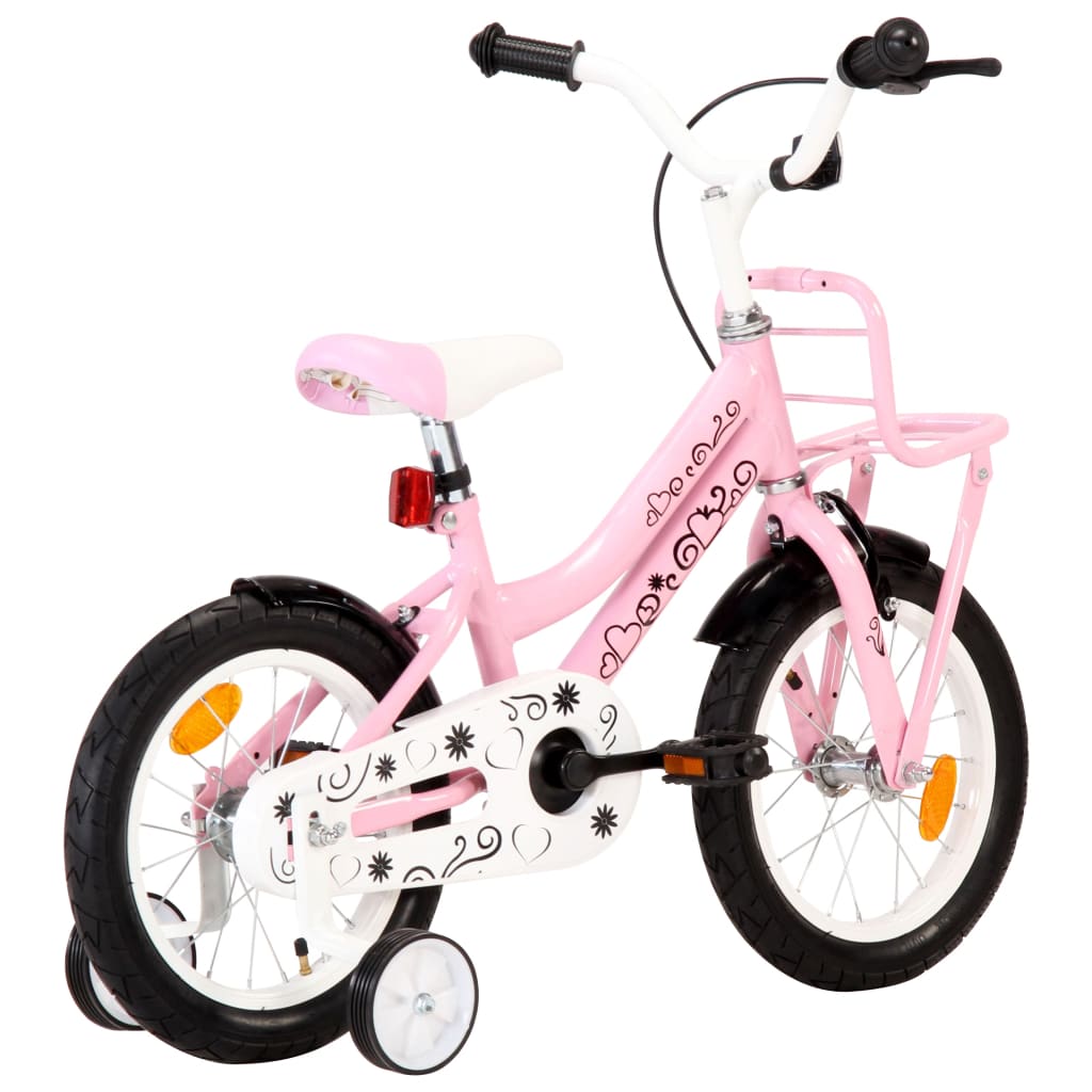 Vidaxl barncykel med frontbärare 14 tum vit och rosa