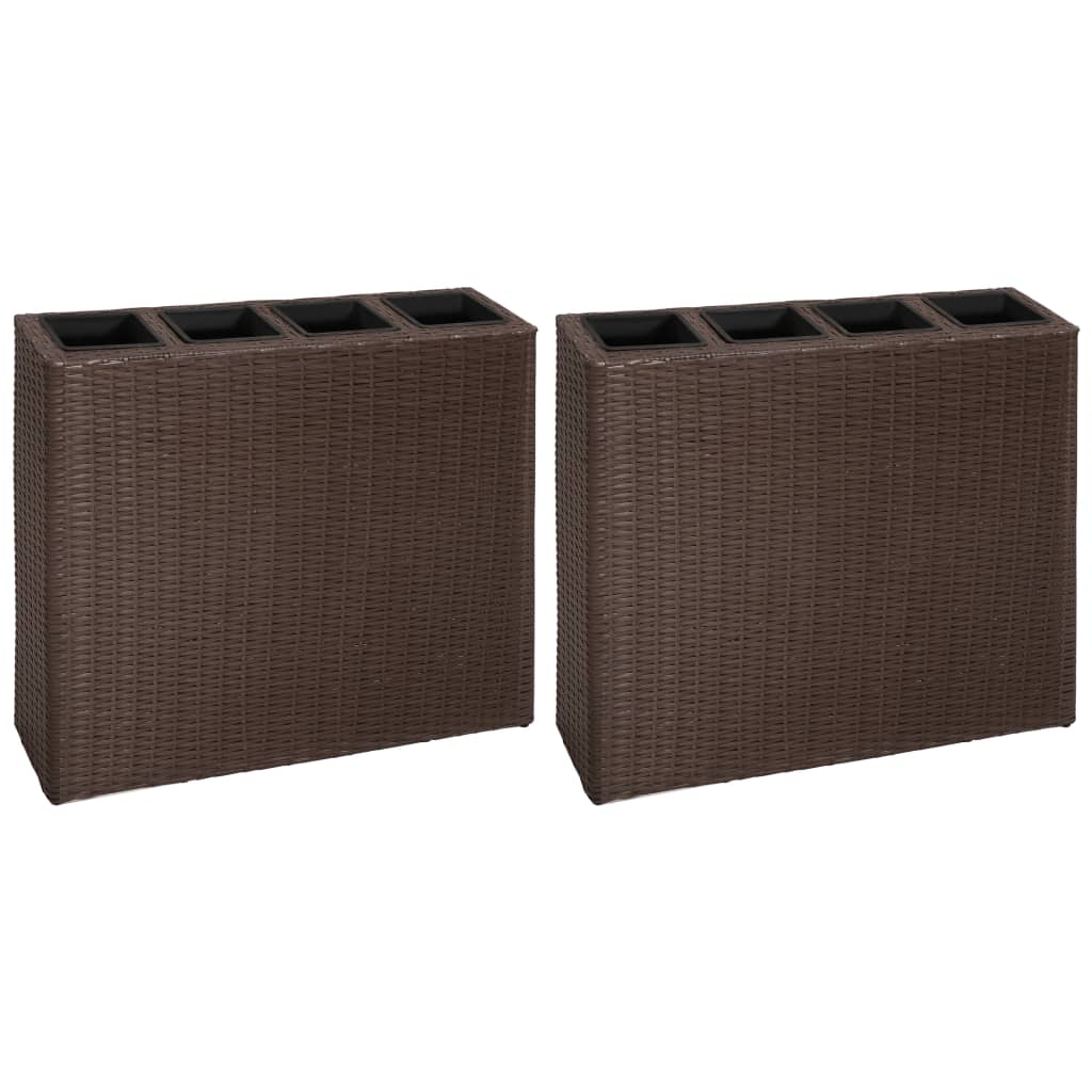 Vidaxl Planning box raised with 4 pots 2 st poly rattan brown