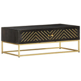 Vidaxl salontafel 90x50x35 cm massief mangohout zwart en goudkleurig