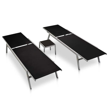 Vidaxl ligbedden 2 st met tafel staal en textileen zwart