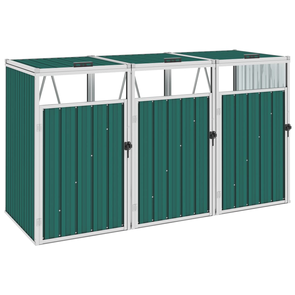 Vidaxl Waste Bin Almacenamiento Triple 213x81x121 cm de acero verde