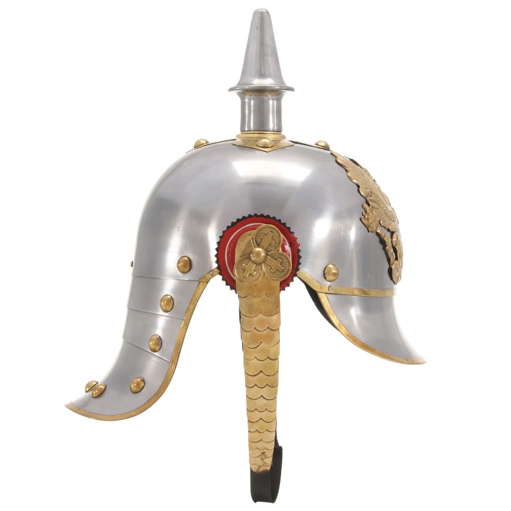 Vidaxl Pickelhaube Replica germanica LARP Acciaio Argento colorato