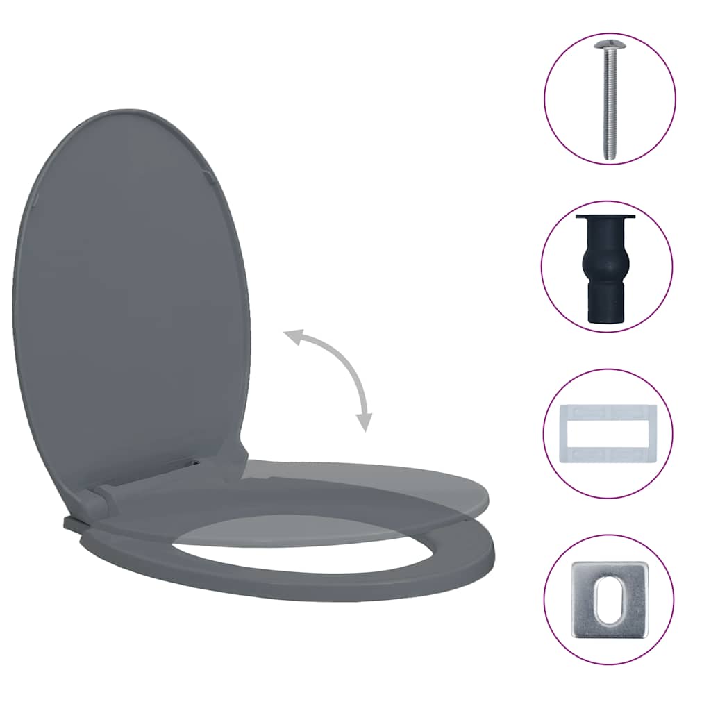 Vidaxl Toilettensitz Soft-Close- und Schnellveröffentlichungs ovales Grau