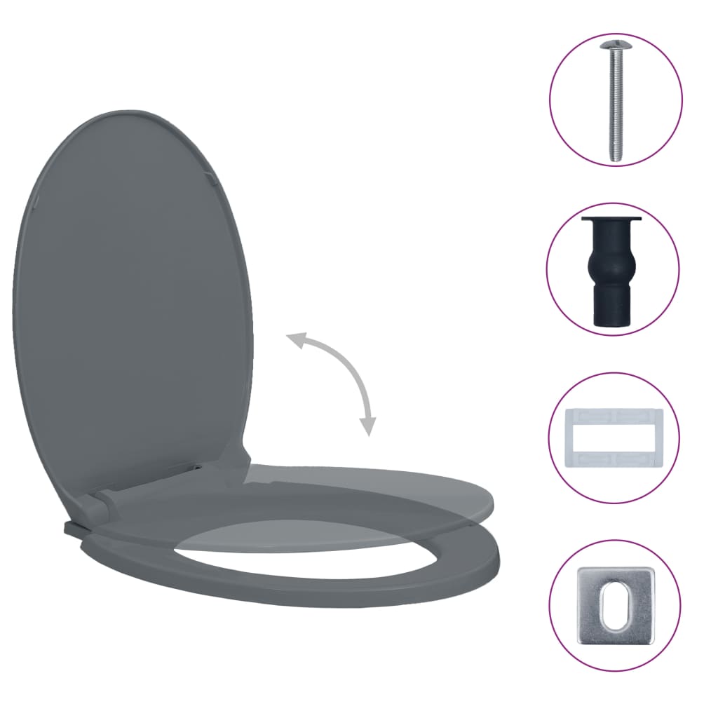 Vidaxl toilet seat soft-close and quick-release oval gray