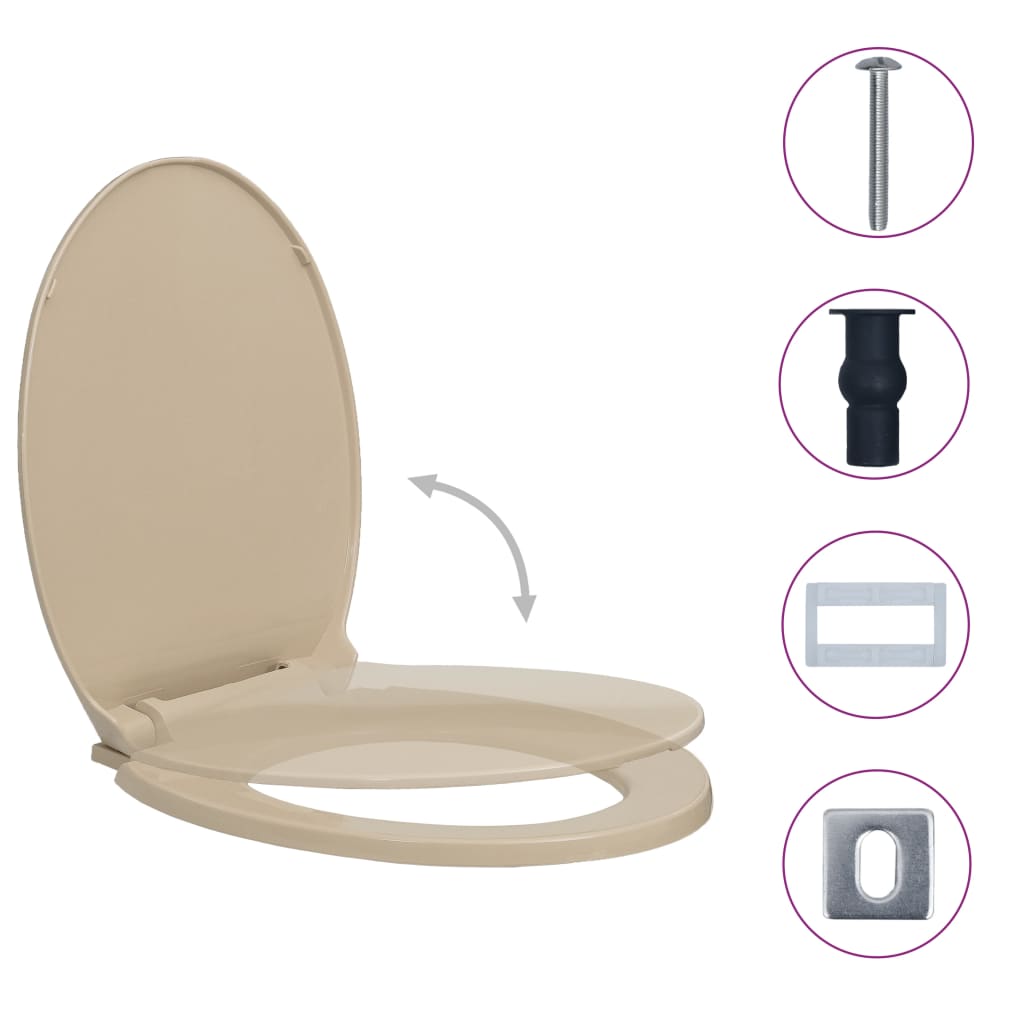 Vidaxl toilet sæde blødt tæt og oval beige med hurtig frigivelse