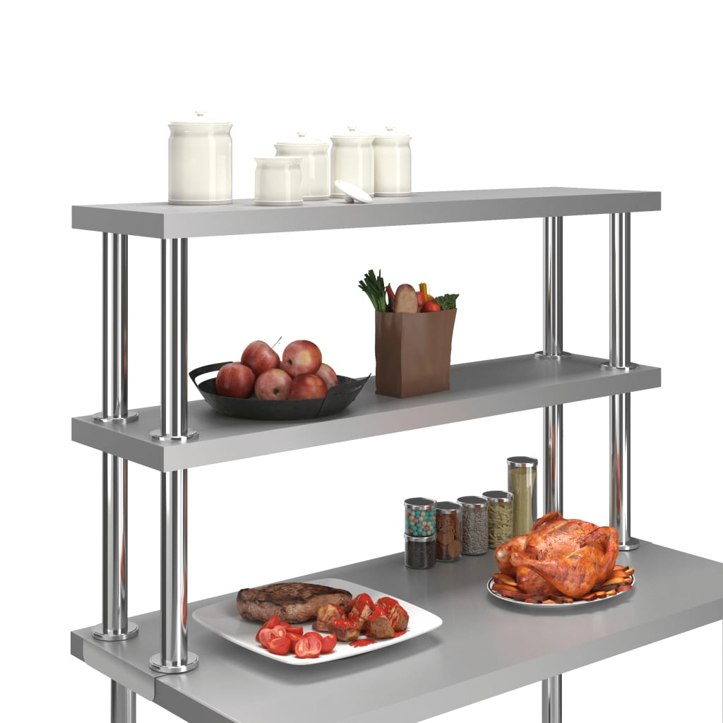 Vidaxl verhoging voor werktafel 2-laags 120x30x65 cm roestvrij staal