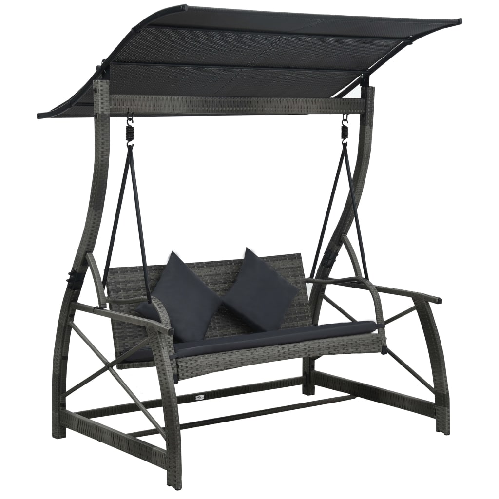 VidaXL Swing Bank 3-seater with roof Poly Rattan Gray