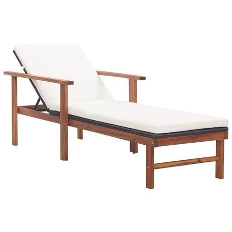 Vidaxl ligbed met kussen poly rattan en massief acaciahout zwart