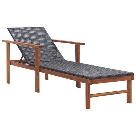 Vidaxl ligbed met kussen poly rattan en massief acaciahout zwart