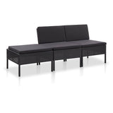 Vidaxl 3-delige loungeset met kussens poly rattan zwart
