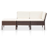 Vidaxl 3-delige loungeset met kussens poly rattan bruin