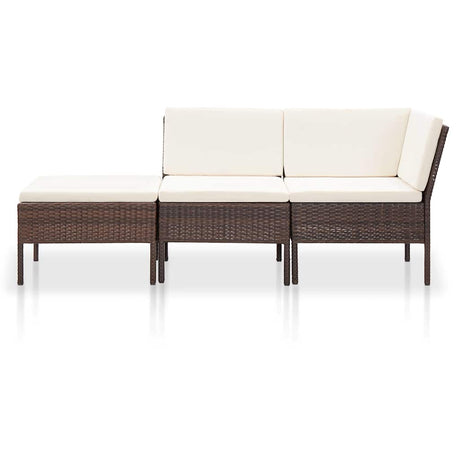 Vidaxl 3-delige loungeset met kussens poly rattan bruin