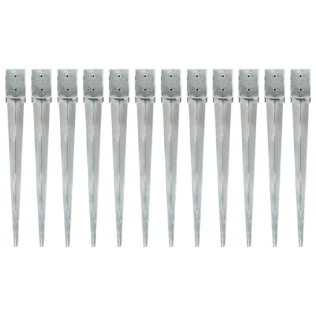 Vidaxl gemahlene Stifte 12 PCs 10 x 10 x 91 cm verzinkter Stahl Silberfarben