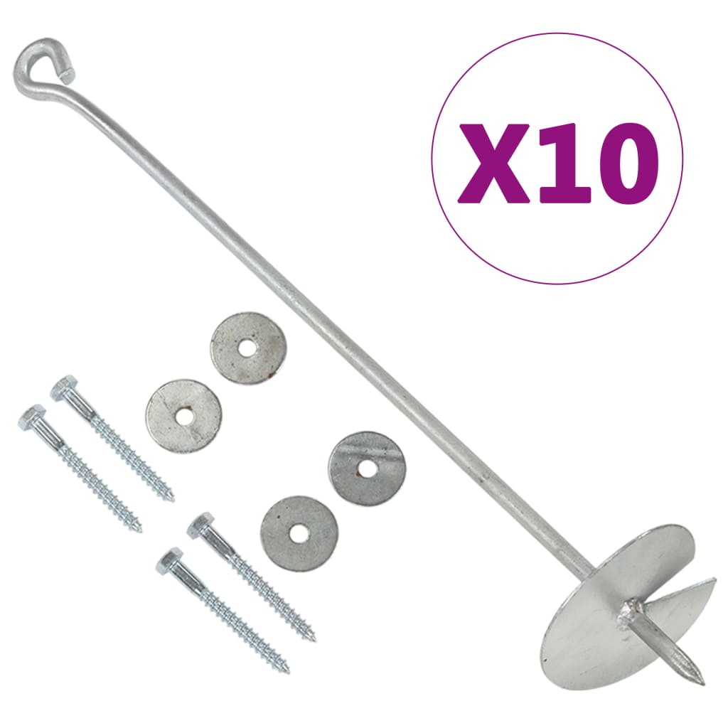 Vidaxl Ground anchors 10 pcs 10x60 cm galvanized metal