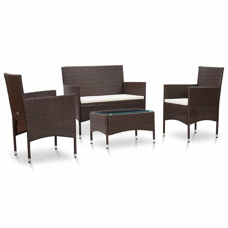 Vidaxl 4-delige loungeset met kussens poly rattan bruin