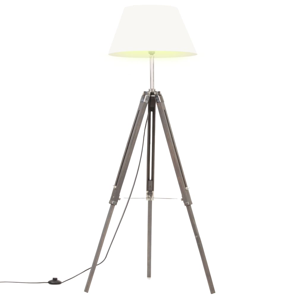 VidaXL Vloerlamp driepoot 141 cm massief teakhout grijs en wit