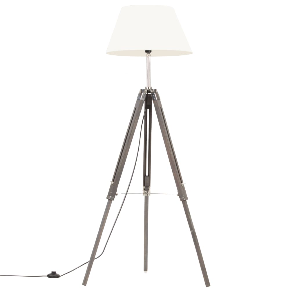 Lampadaire Vidaxl Driepoot 141 cm en teck massif gris et blanc