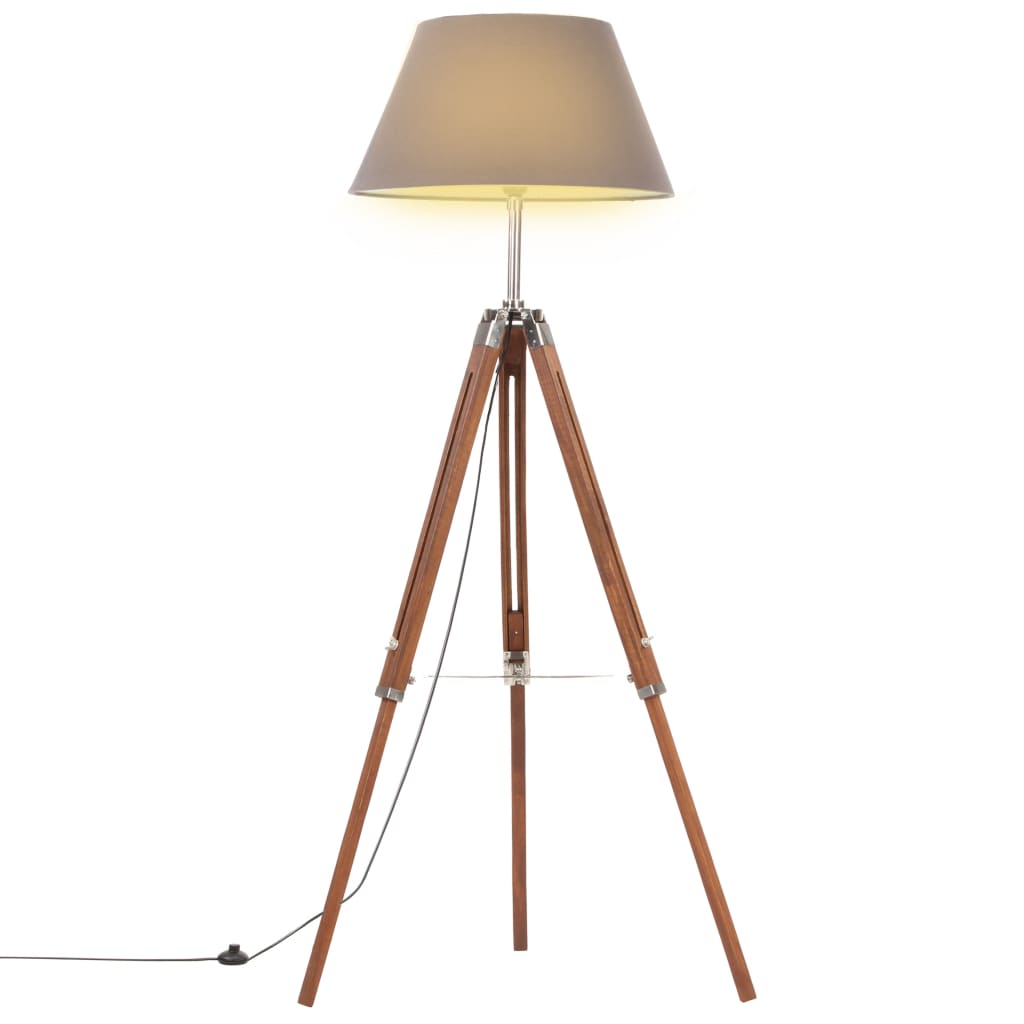 Vidaxl golvlampa driepoot 141 cm fast teak honungbrun och grå