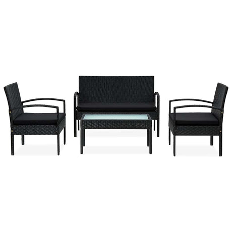 Vidaxl 4-delige loungeset met kussens poly rattan zwart
