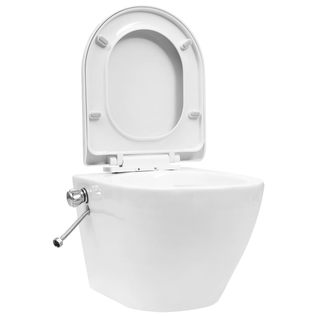 Vidaxl Impiccamento Wilet senza bordo con bidet Funzione in ceramica bianca