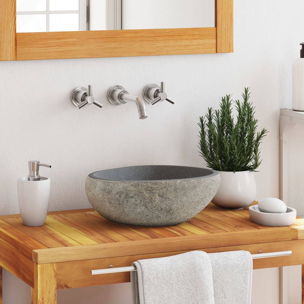 Vidaxl lavabo ovale (29-38) x (24-31) cm Stone de la rivière