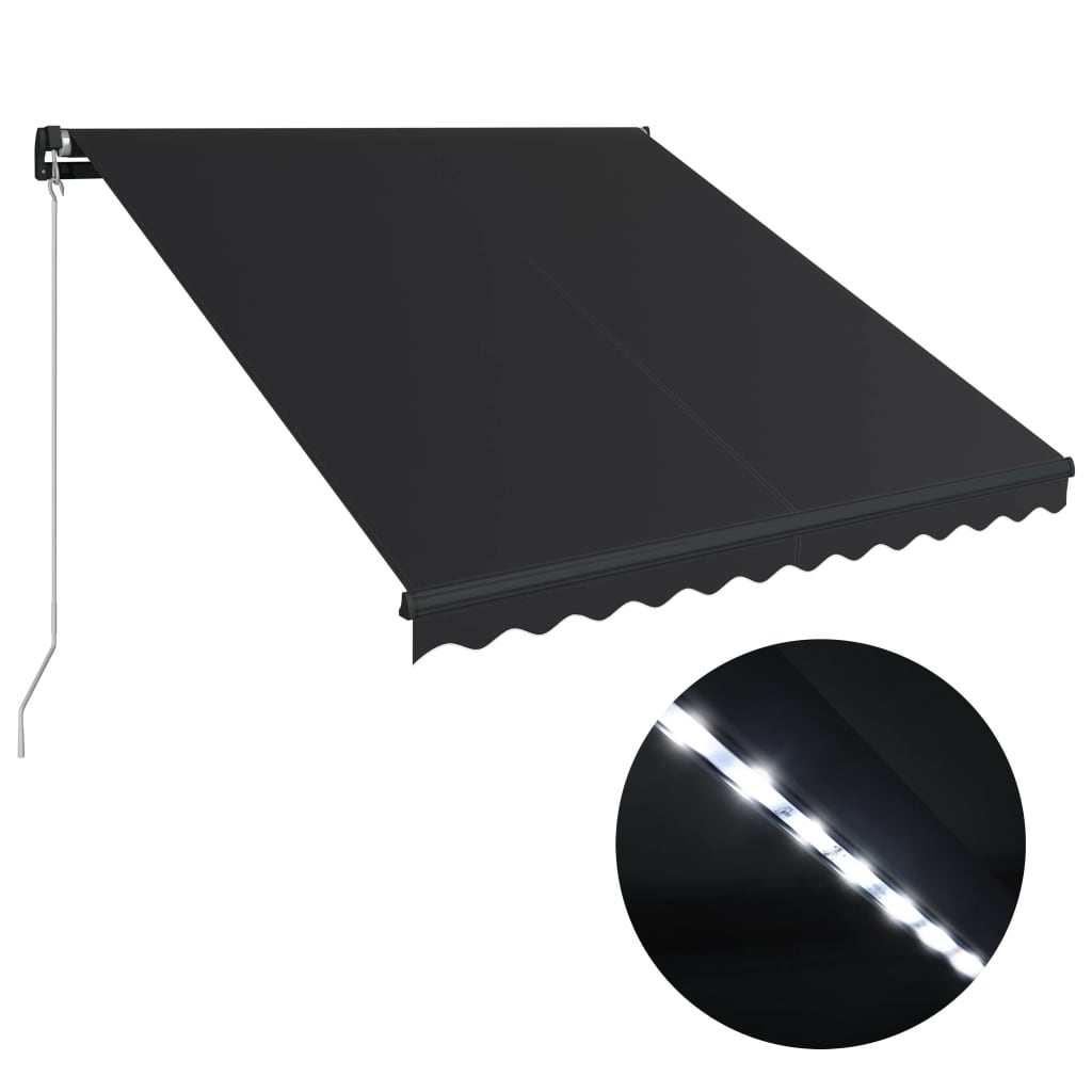 Vidaxl Luifel manually extendable with LED 300x250 cm anthracite