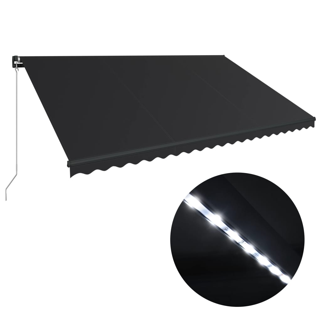 VidaXL Luifel handmatig uittrekbaar met LED 500x300 cm antraciet