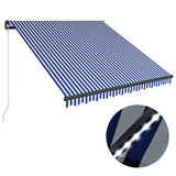 VidaXL Luifel handmatig uittrekbaar met LED 350x250 cm blauw en wit