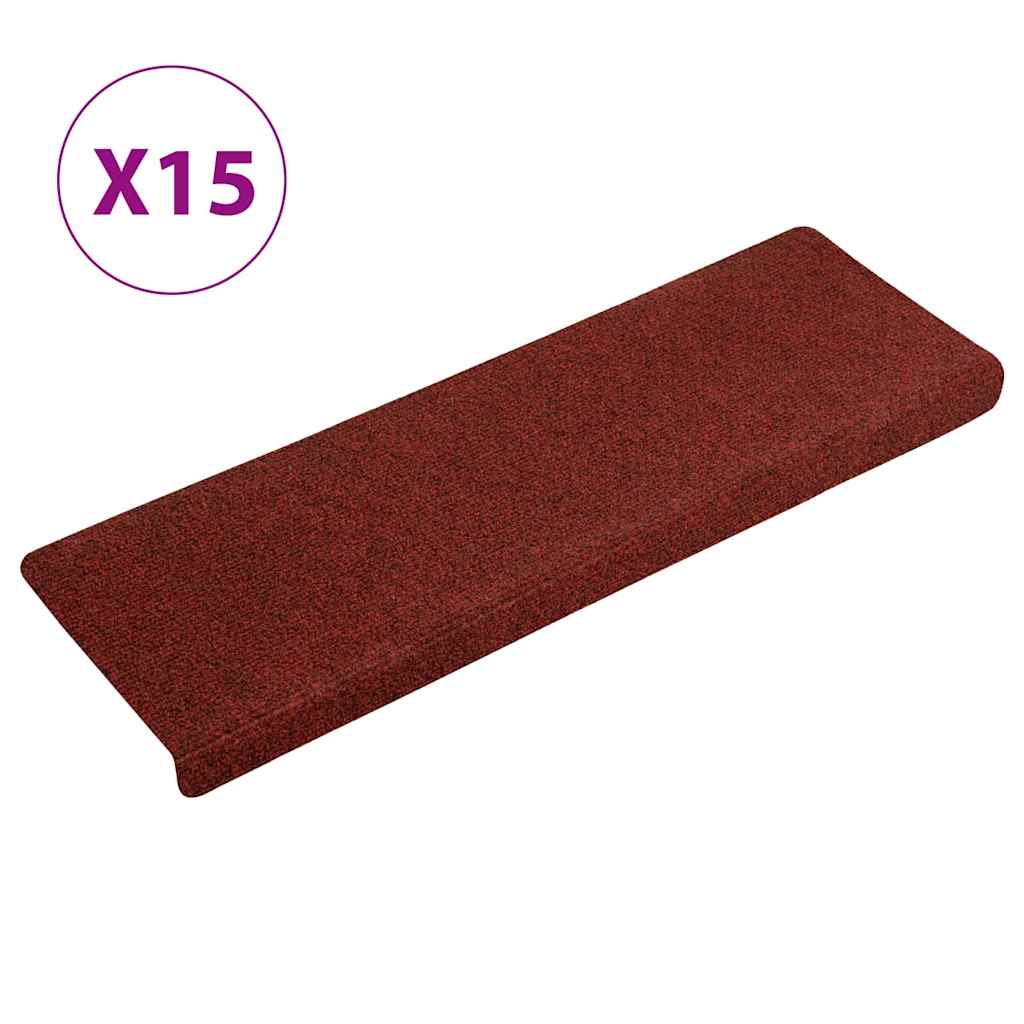 Vidaxl Treppenmatten Selbstadhäsiv 15 Teile 65x21x4 cm Bordeaux rote rechteckige Kante