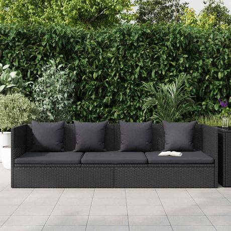 Vidaxl tuinbed met kussens poly rattan zwart