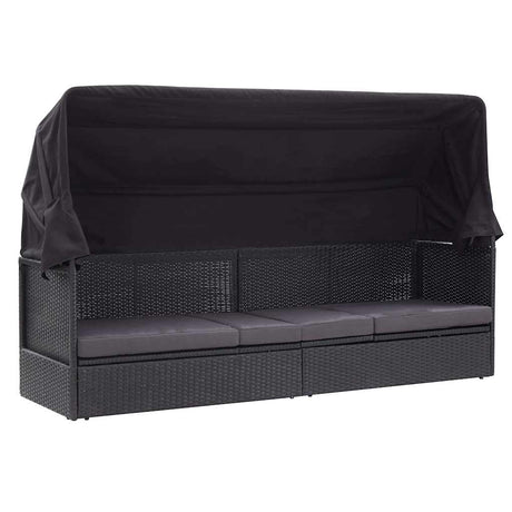 Vidaxl loungebank met luifel poly rattan zwart