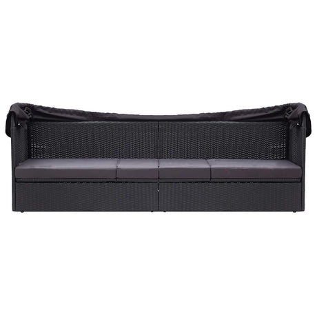 Vidaxl loungebank met luifel poly rattan zwart