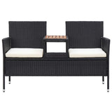 Vidaxl tuinbank 2-zits met tafeltje 143 cm poly rattan zwart