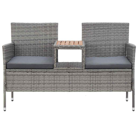 Vidaxl tuinbank 2-zits met tafeltje 143 cm poly rattan grijs