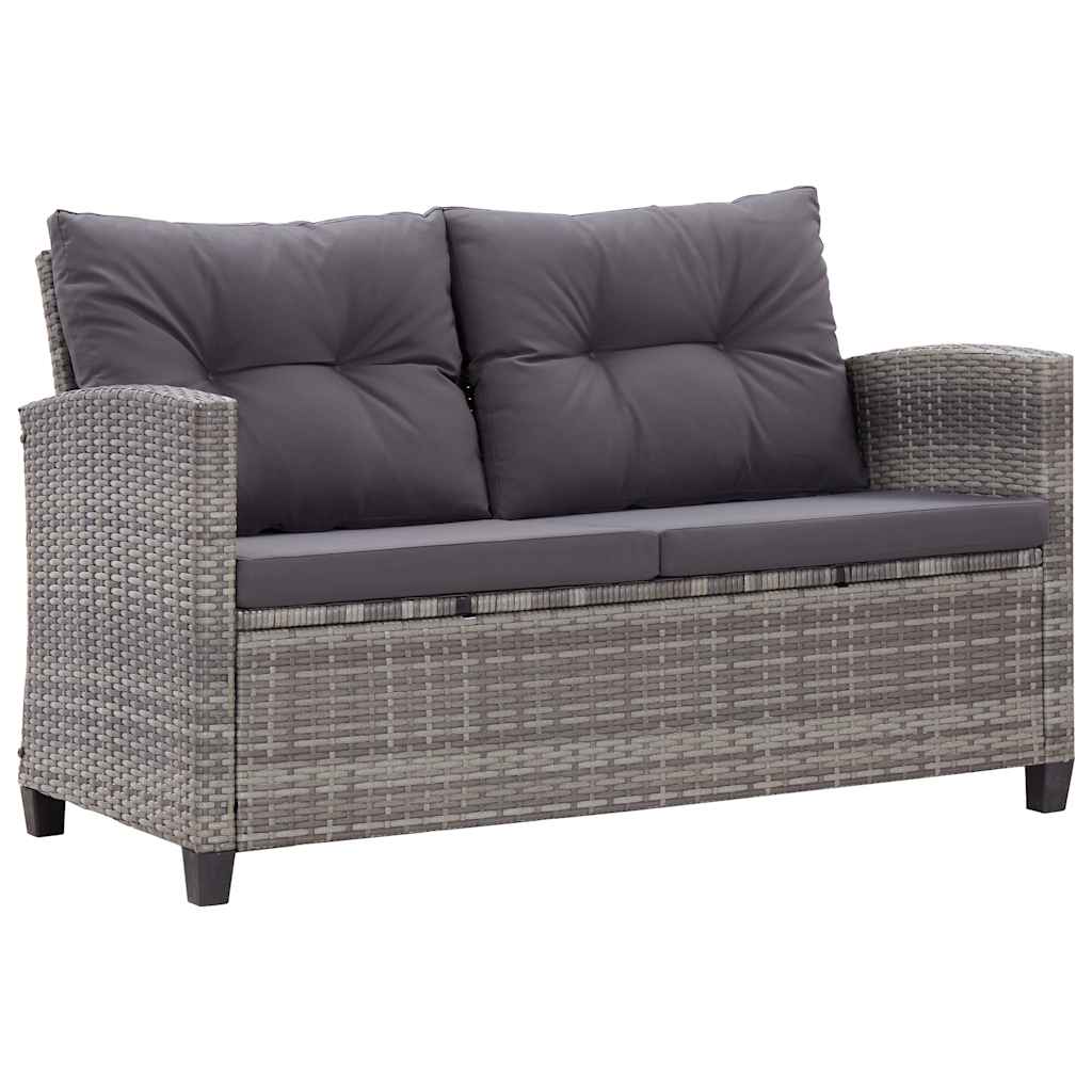 Vidaxl tuinbank 2-zits met kussens 124 cm poly rattan grijs