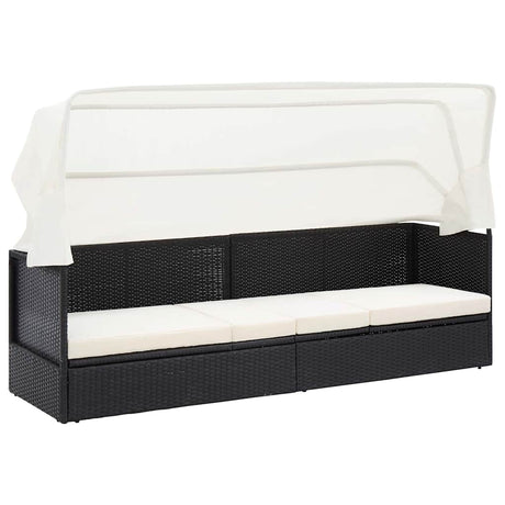 Vidaxl tuinbank met luifel poly rattan zwart