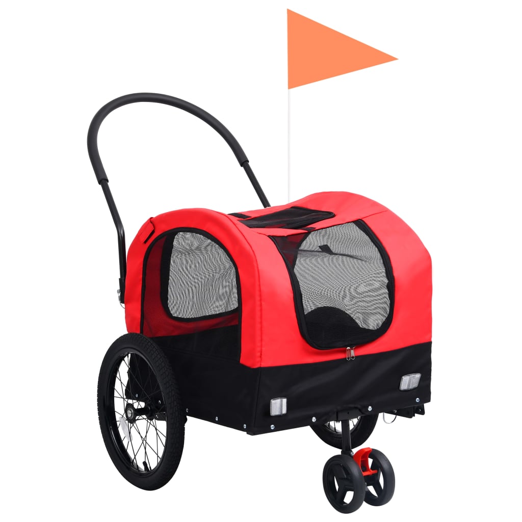 VidaXL Fietstrailer en kinderwagen 2-in-1 rood en zwart