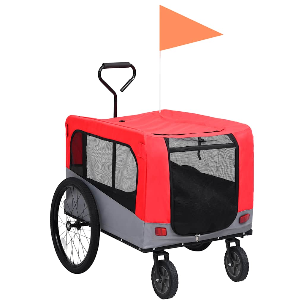 Vidaxl Trailer à vélo et voiture de chien 2 en 1 rouge et gris