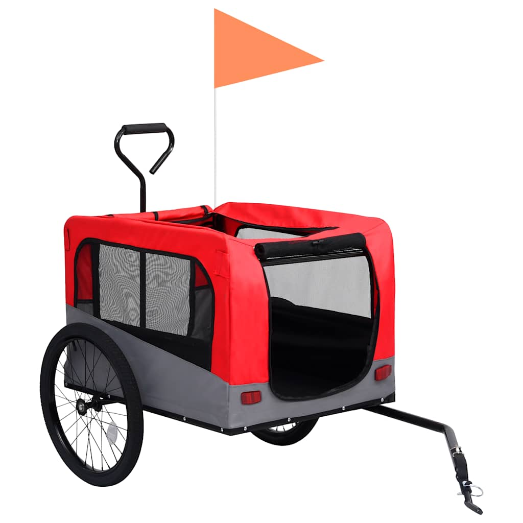 Vidaxl Trailer à vélo et voiture de chien 2 en 1 rouge et gris